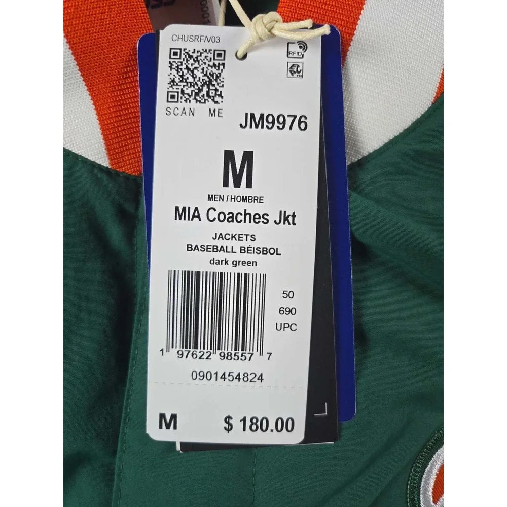 Adidas Miami Hurricanes Canes Coaches Jacket Mens Medium Green JM9976 NWT